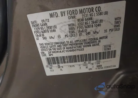 2013 Ford Edge Sel from USA, damaged, VIN 2FMDK4JC1DBB07022
